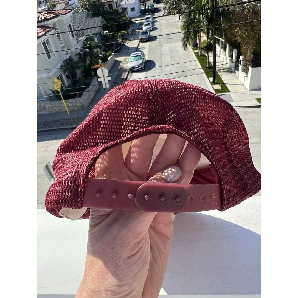 Vintage 70s Las Vegas Nevada embroidered scripted maroon mesh trucker hat